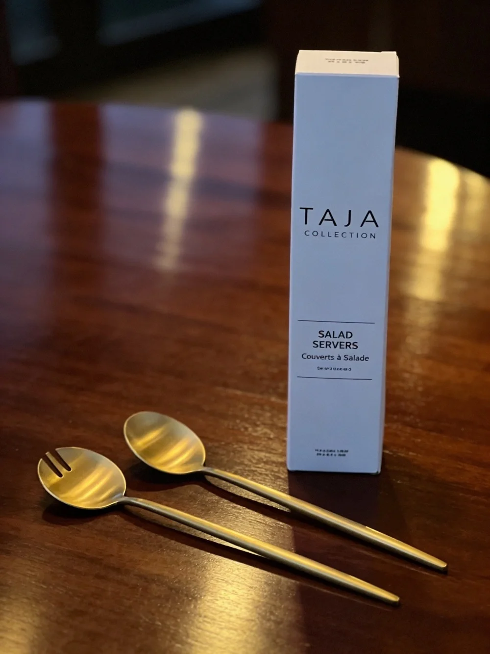 NWT Taja Collection Gold Salad Servers Stainless Steel Modern Entertaining Set